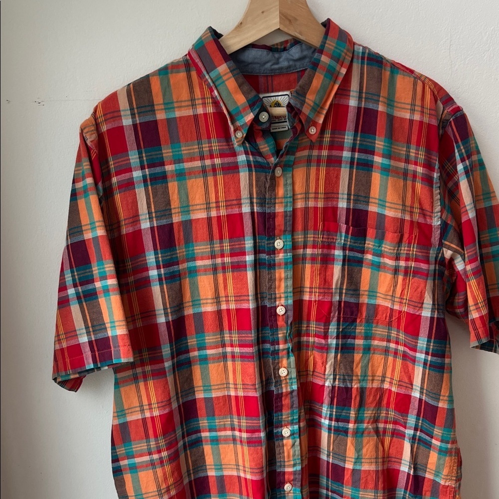 Pendleton Red and Orange Plaid Button Down Shirt